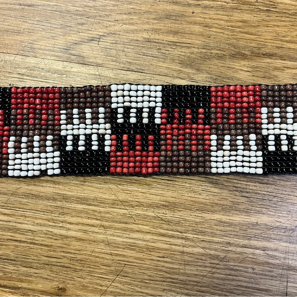 Boho Red Black Beaded Stretch Belt Wide Geometric Southwest Free People Festival